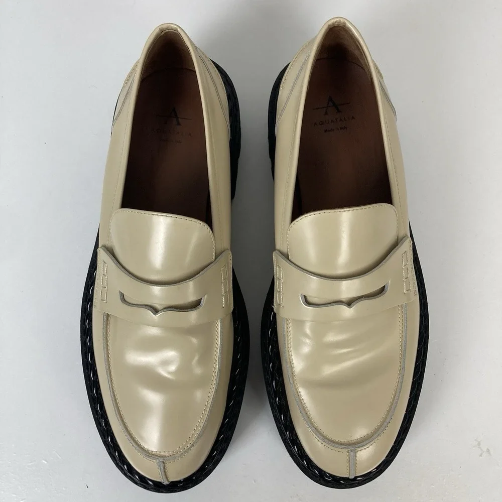 Aquatalia Alexi Ivory Cream Penny Loafer Chunky Lug Sole Platform Preppy sz 8.5 - Picture 2 of 8